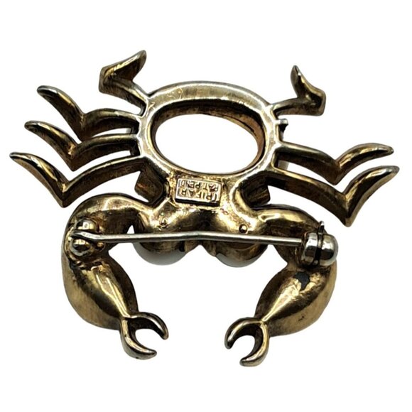 Trifari Crab Brooch Figural Pin White Rhinestone Cabochon Gold Tone Vintage Cost - Picture 4 of 11